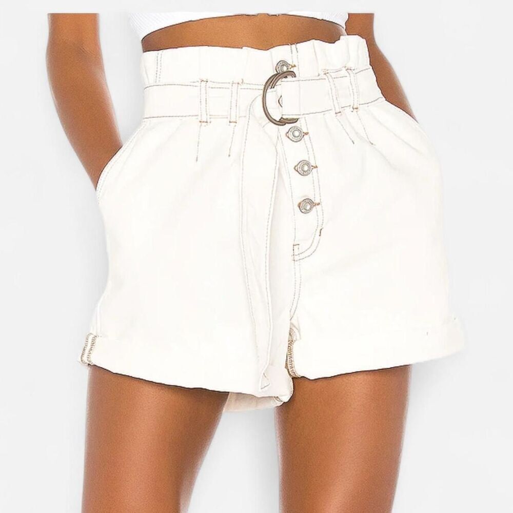 Free People Indie Y2K Utility Cream Contrast Stitch Shorts Size 2